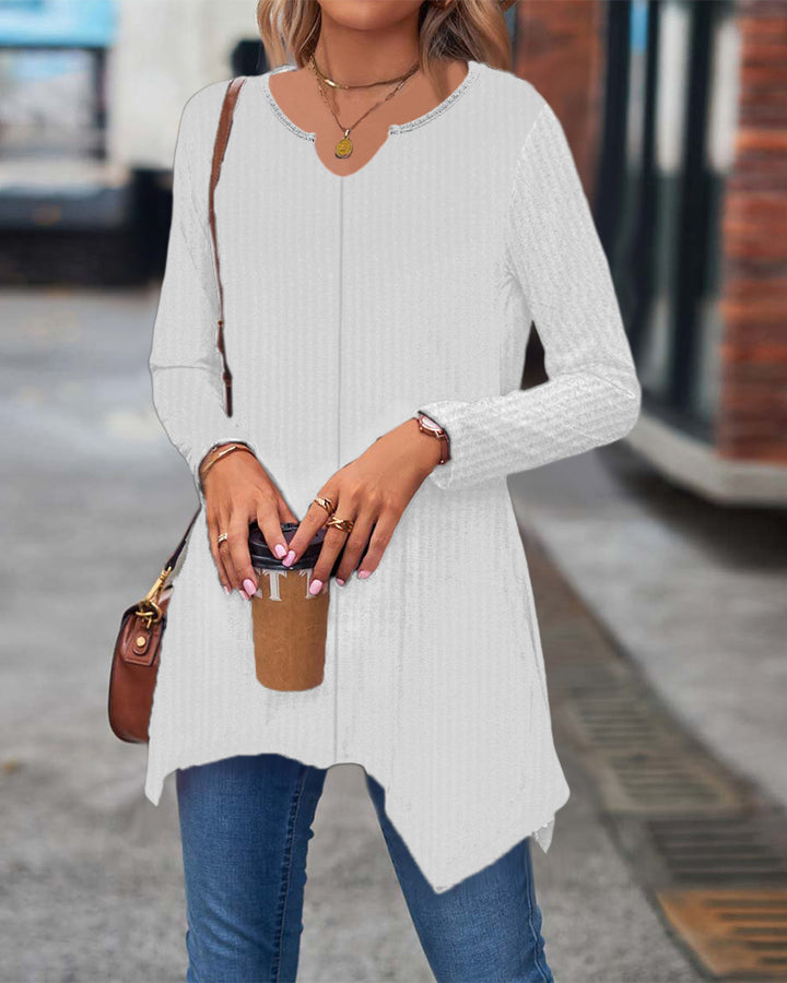 Damen Ripp Longsleeve Tunika mit asymmetrischem Saum Drune