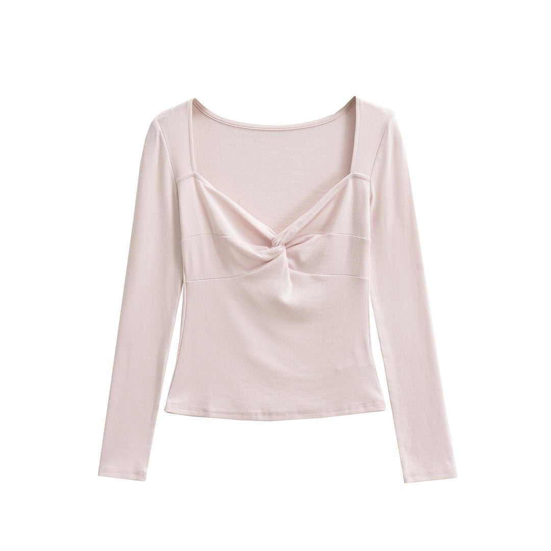 Damen Langarmshirt mit Drehknoten-Detail figurformendem Büstenteil und weiter Ausschnitt Drune