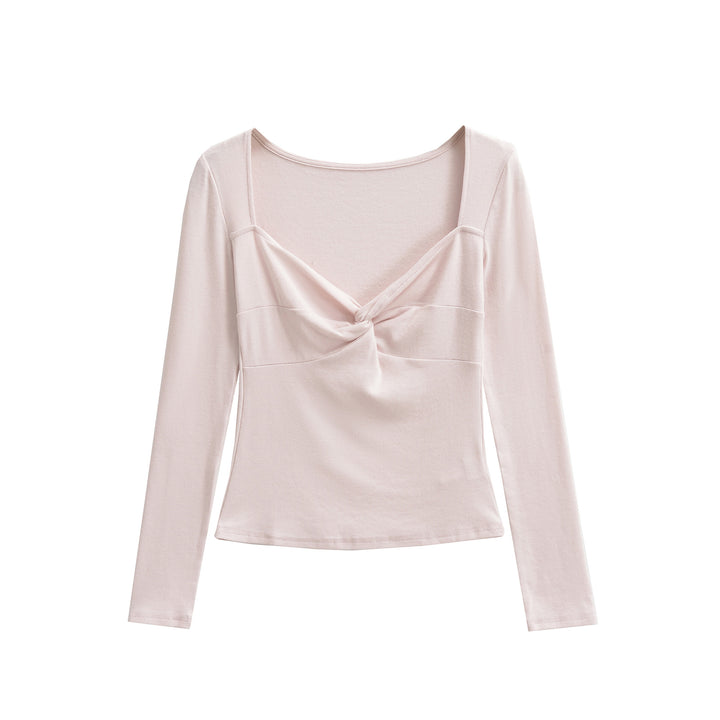 Damen Langarmshirt mit Drehknoten-Detail figurformendem Büstenteil und weiter Ausschnitt Drune