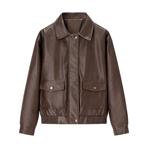 Damen Lederjacke mit praktischen Taschen und elastischem Bund Drune