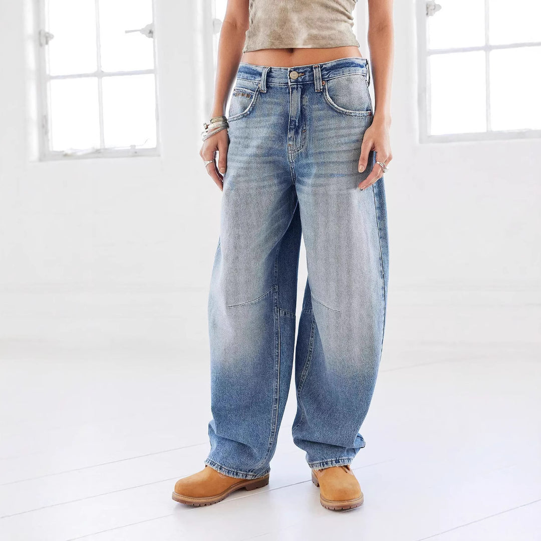 Damen nan weite tiefsitzende Baggy-Jeans mit Knie-Paneelen und entspannter Passform Drune