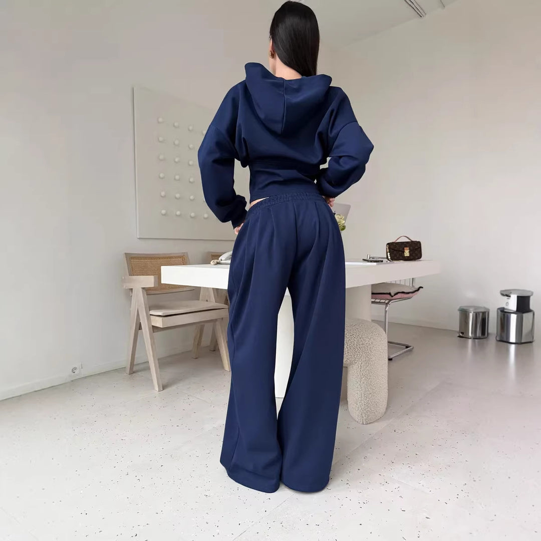 Damen lässiger Cropped Hoodie und weite Hose im urbanen Stil Drune