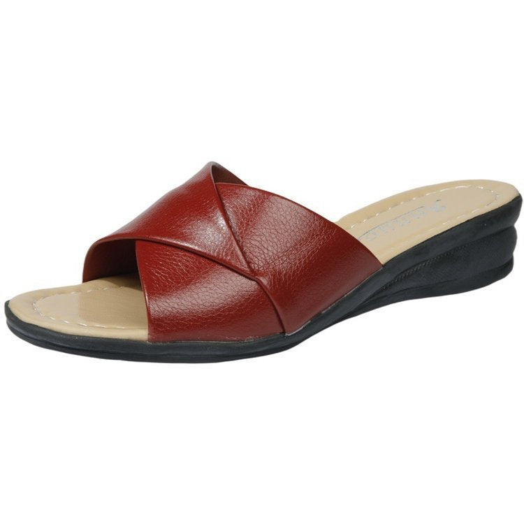 Damen nan komfortable Slipper-Pantolette mit gekreuzten Riemen und leichtem Keilabsatz Drune