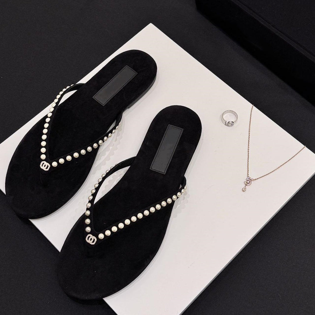 Damen Luxus Wildleder Flip Flops mit elegantem Dekor Drune