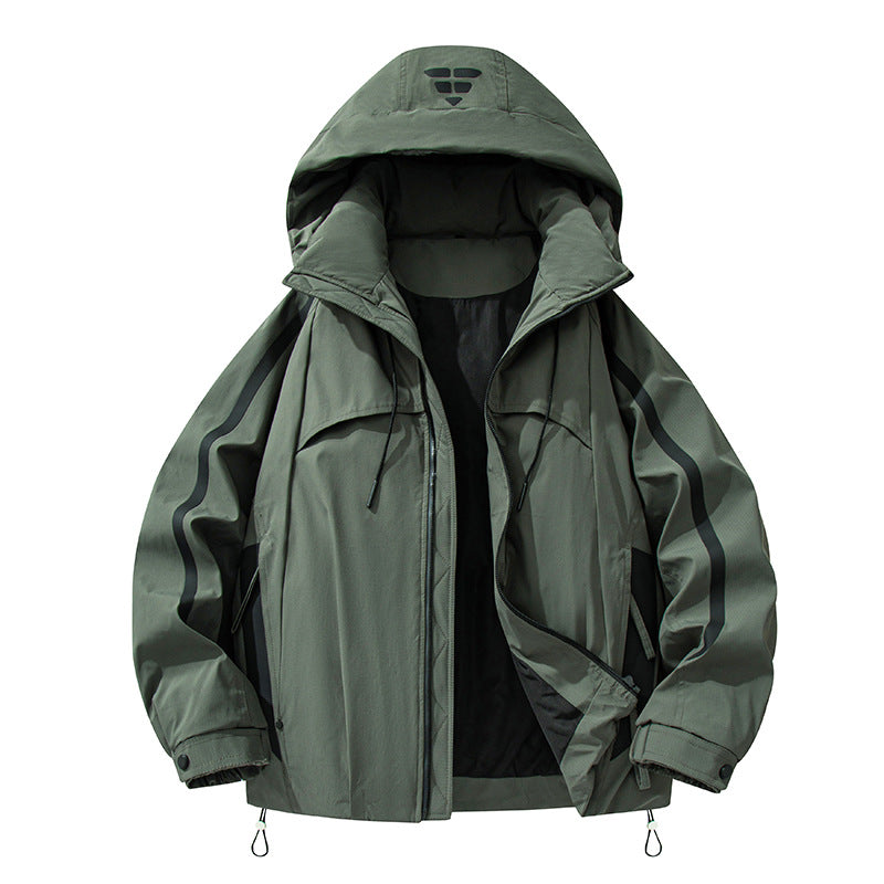 Unisex gefütterte Outdoor-Utility-Jacke mit Kapuze und reflektierenden Streifen Drune