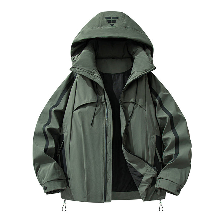 Unisex gefütterte Outdoor-Utility-Jacke mit Kapuze und reflektierenden Streifen Drune