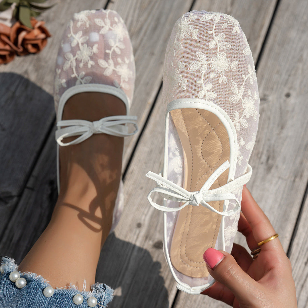 Damen Elegante Spitzenschuhe mit dekorativen Schleifen und funkelnden Akzenten Drune
