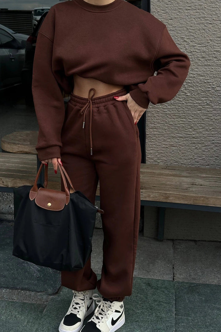 Damen Cropped Sweatshirt und weite Jogginghose Set Drune