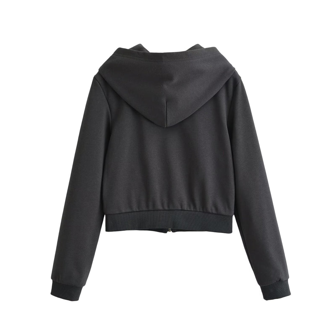 Damen Cropped Kapuzenblouson mit dekorischer Doppelreihe und verdecktem Reißverschluss Drune
