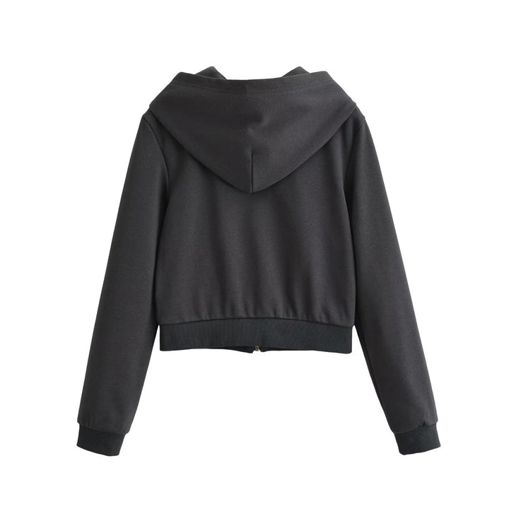 Damen Cropped Kapuzenblouson mit dekorischer Doppelreihe und verdecktem Reißverschluss Drune