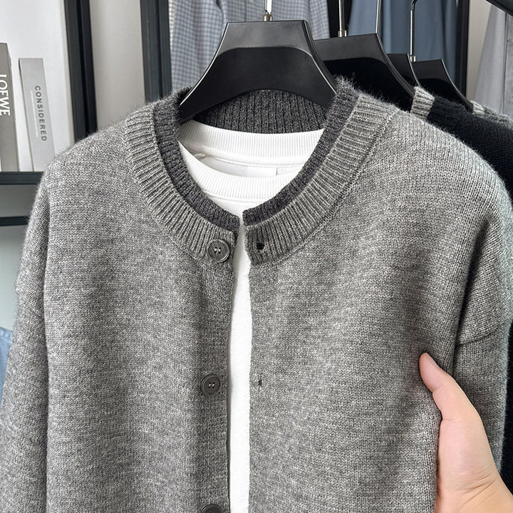 Damen Kurze Strickjacke mit Kontrastkragen und Knopfleiste Drune