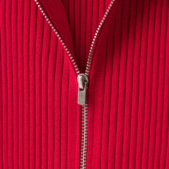 Damen Feinstrick-Poloshirt-Cardigan mit kurzem Arm und durchgehendem Reißverschluss Drune