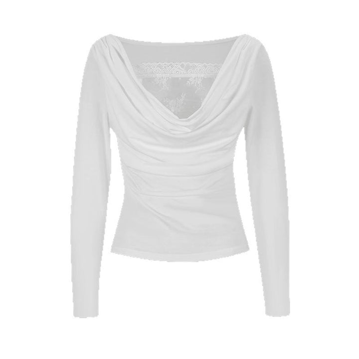 Damen Langarmbluse mit asymmetrischem Ausschnitt und eleganter Drapierung Drune