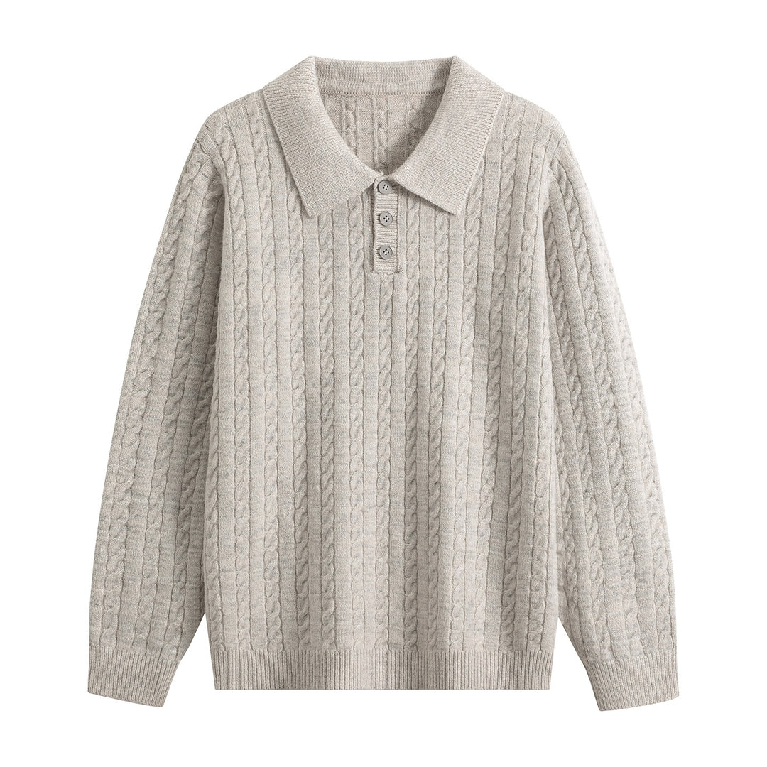 Herren Zopfstrick-Polopullover mit Polokragen, halber Knopfleiste & relaxed Schnitt Drune