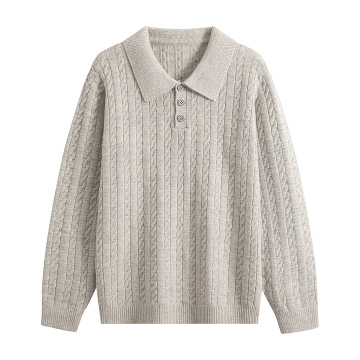Herren Zopfstrick-Polopullover mit Polokragen, halber Knopfleiste & relaxed Schnitt Drune
