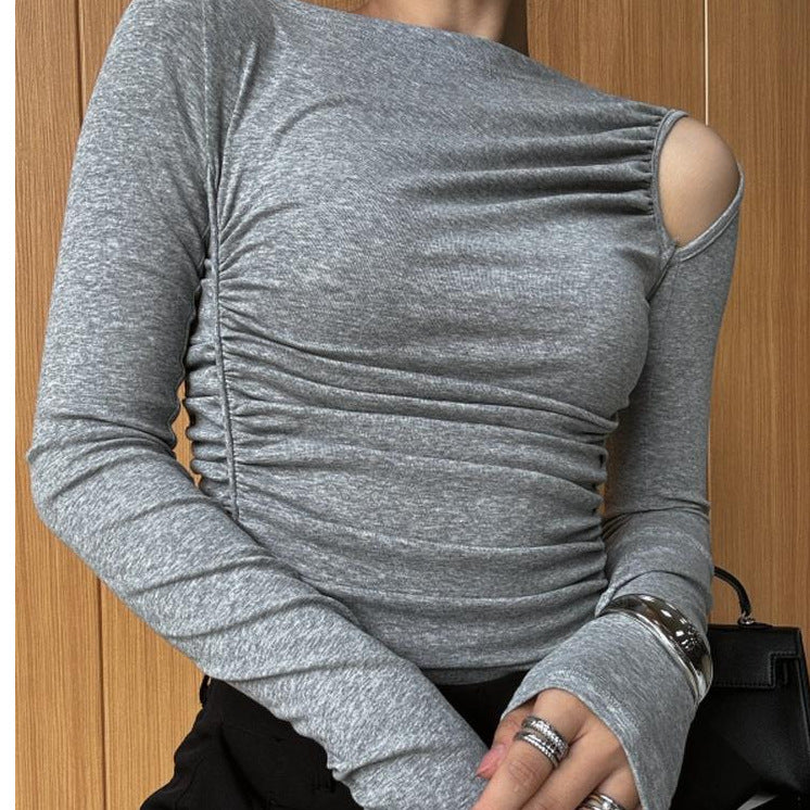Damen asymmetrisches Longsleeve-Shirt mit Raffung Drune
