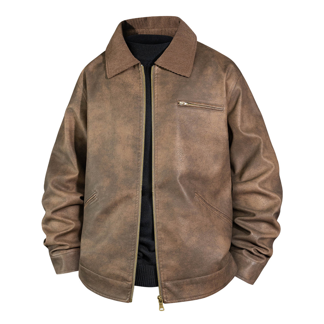 Herren Vintage Lederbomberjacke mit Rippkragen Drune