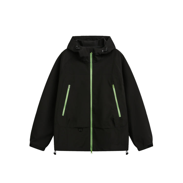 Damen Wasserdichte Softshell‑Regenjacke mit Kapuze, verstellbarem Saum und kontrastierenden Reißverschlüssen Drune