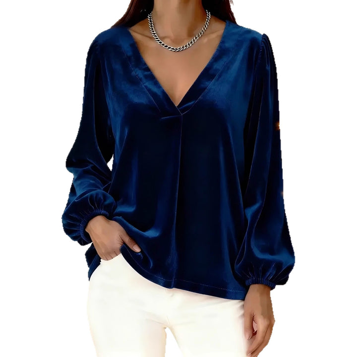 Damen Elegante Veloursbluse mit V-Ausschnitt Drune