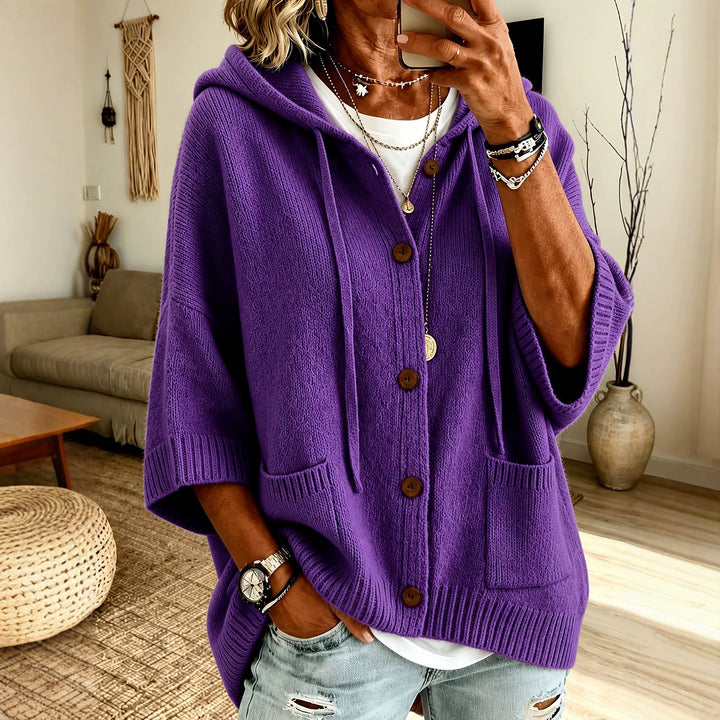 Damen Oversize Kapuzen-Cardigan mit Holzknöpfen und kastiger Silhouette Drune