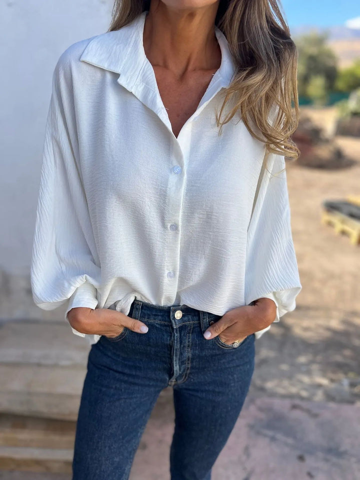 Damen Locker geschnittene Viskose-Hemdbluse mit Oversize-Schnitt und Ballonärmeln Drune