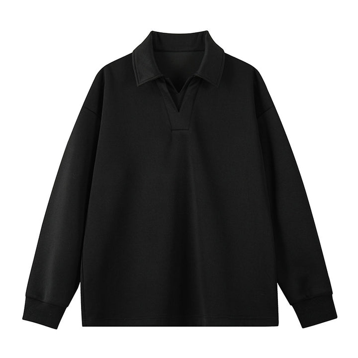 Herren Oversized Polo‑Sweatshirt mit tiefem V‑Ausschnitt, Hemdkragen und gerippten Bündchen Drune
