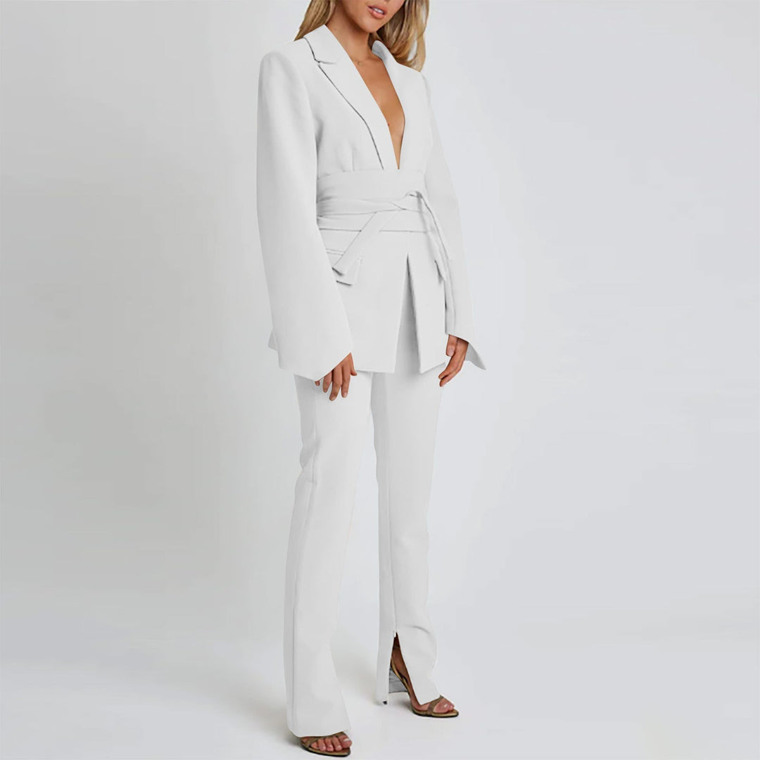 Drune | Blazer Longline Tailored Fit Selbstbinder Taille Revers Taschen