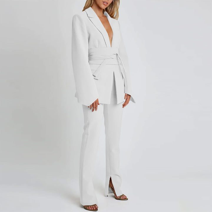Drune | Blazer Longline Tailored Fit Selbstbinder Taille Revers Taschen