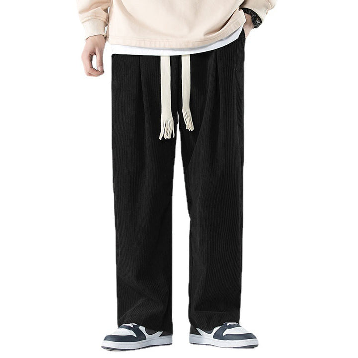 Herren Locker geschnittene Cordhose mit breitem Bein, elastischem Bund und dekorativem Kordelzug Drune