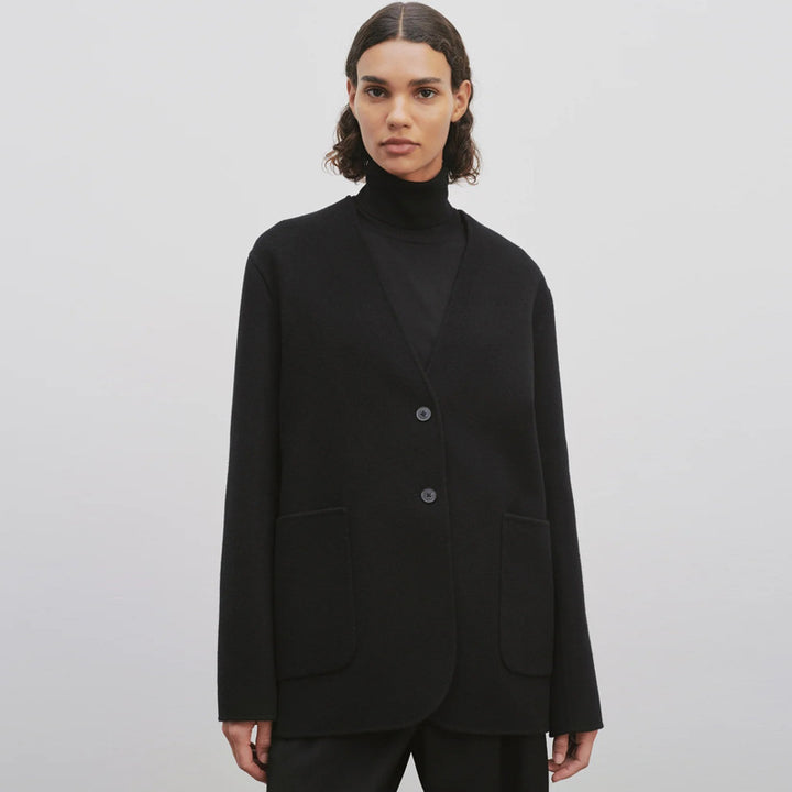 Damen eleganter Strickblazer mit großem Revers und praktischen Taschen Drune