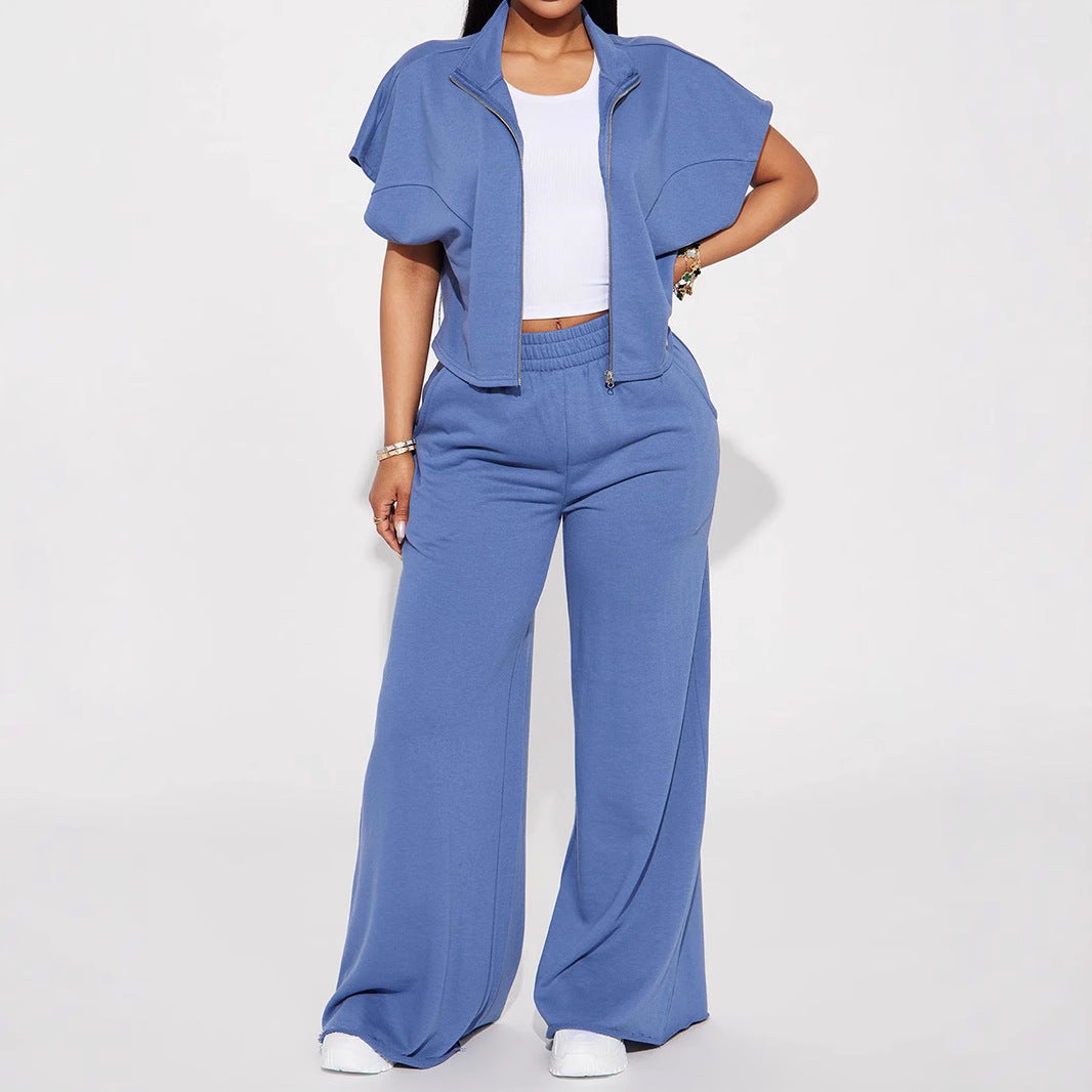 Damen nan weite Highwaist Palazzo-Loungehose mit doppelt gerafftem Komfortbund und fließender Wide‑Leg-Silhouette Drune