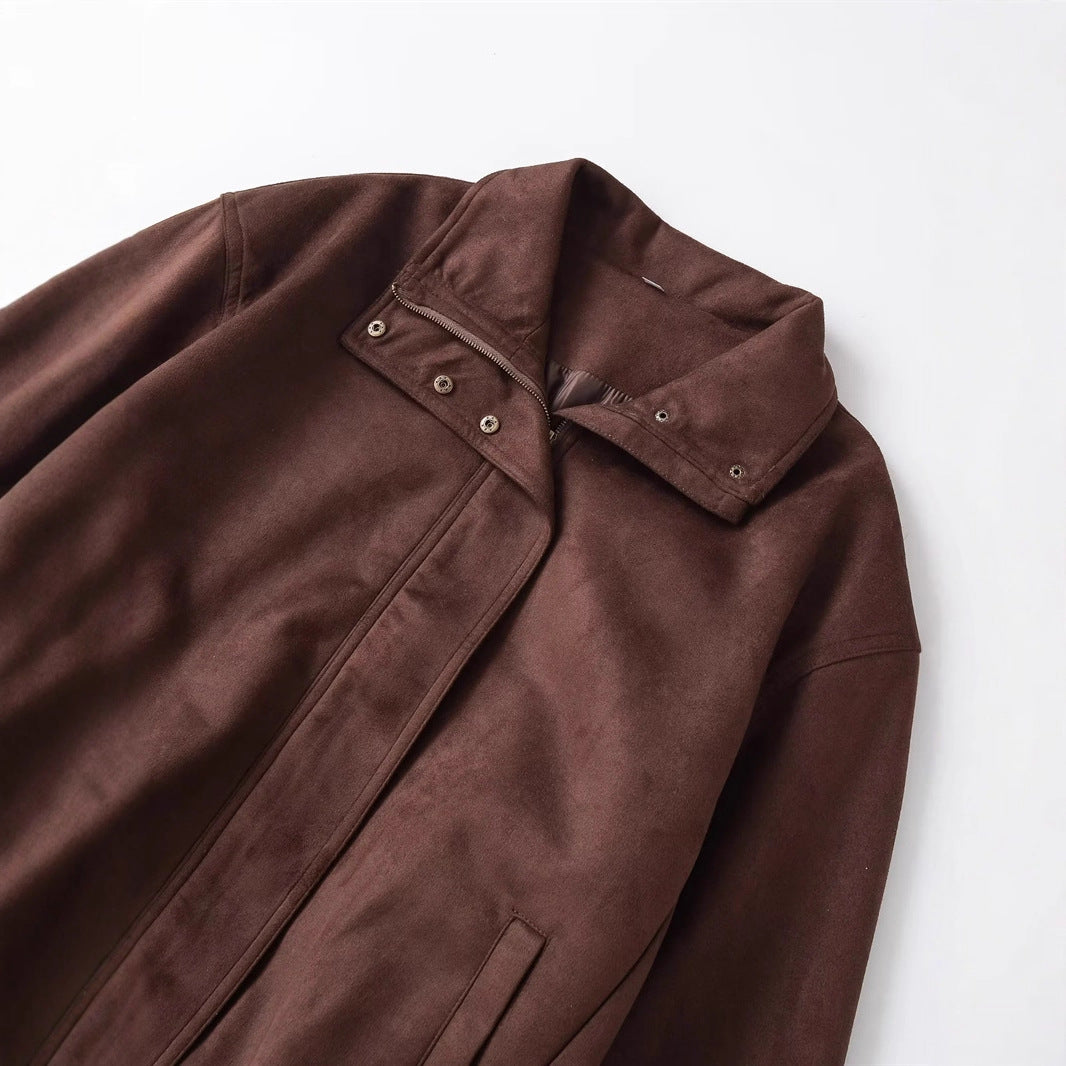 Herren nan Veloursimitat-Blouson mit hohem Stehkragen, verdecktem Reißverschluss und elastischem Saum Drune