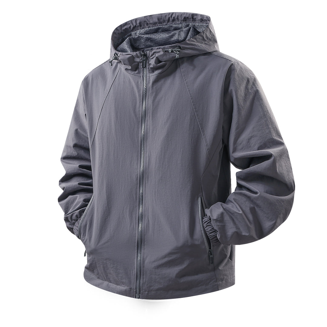 Herren Leichte atmungsaktive Kapuzen-Windjacke mit Mesh-Innenfutter und Reißverschlusstaschen Drune