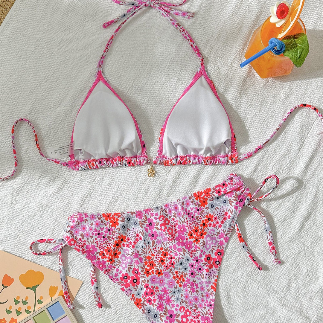 Damen Triangel-Bikini mit verstellbarem Bindeband und femininem Blütenmuster Drune