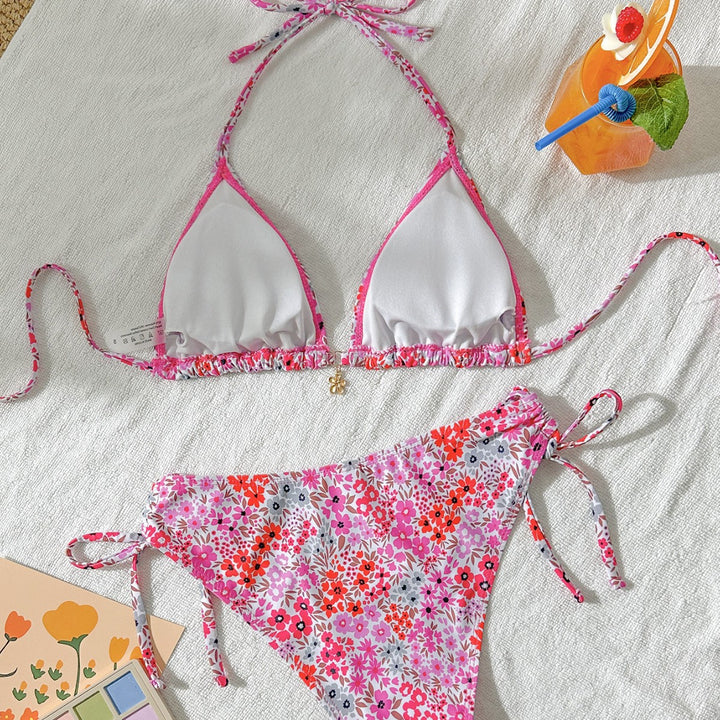 Damen Triangel-Bikini mit verstellbarem Bindeband und femininem Blütenmuster Drune