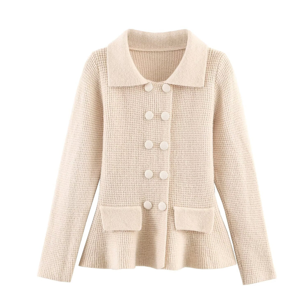Damen Doppelreihige Bouclé-Jacke mit Schößchen, aufgesetzten Taschen und Hemdkragen Drune