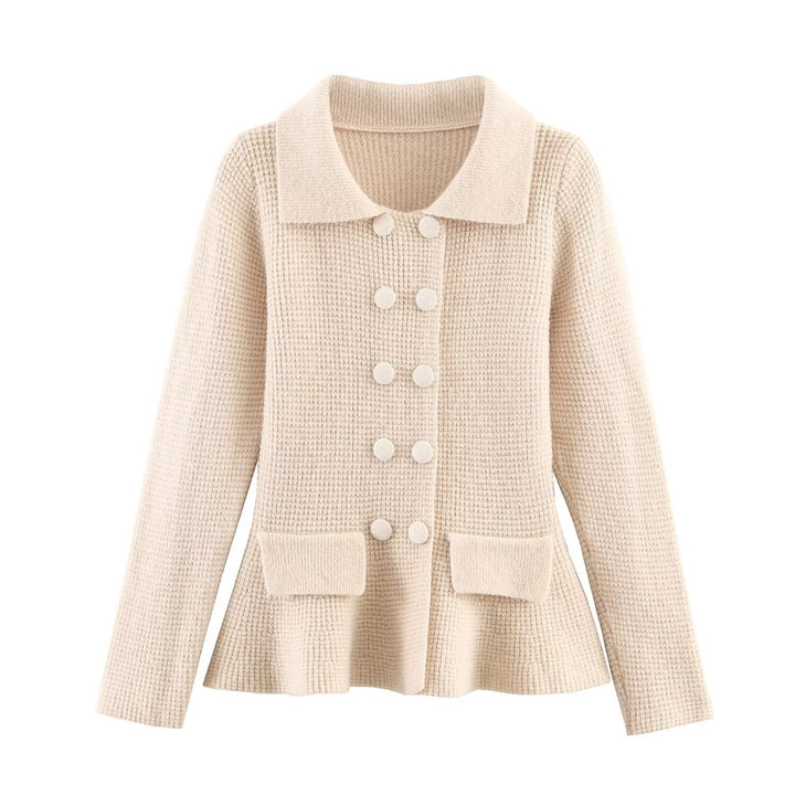 Damen Doppelreihige Bouclé-Jacke mit Schößchen, aufgesetzten Taschen und Hemdkragen Drune