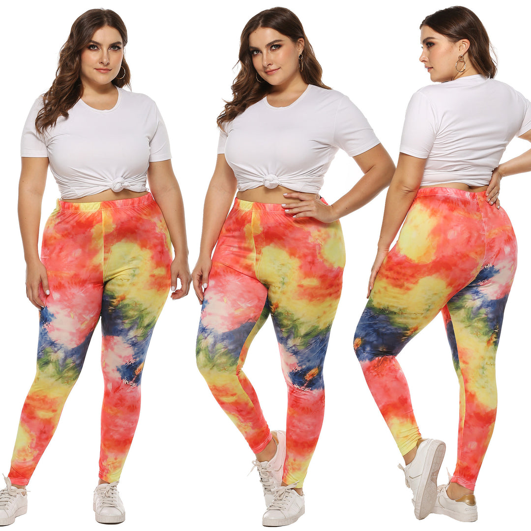 Damen farbenfrohe Leggings mit modernem Batikmuster Drune