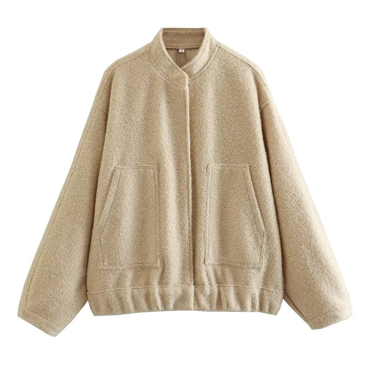 Damen nan boxy Wollmix-Blouson mit Stehkragen, verdeckter Frontleiste, Eingrifftaschen und elastischem Saum Drune
