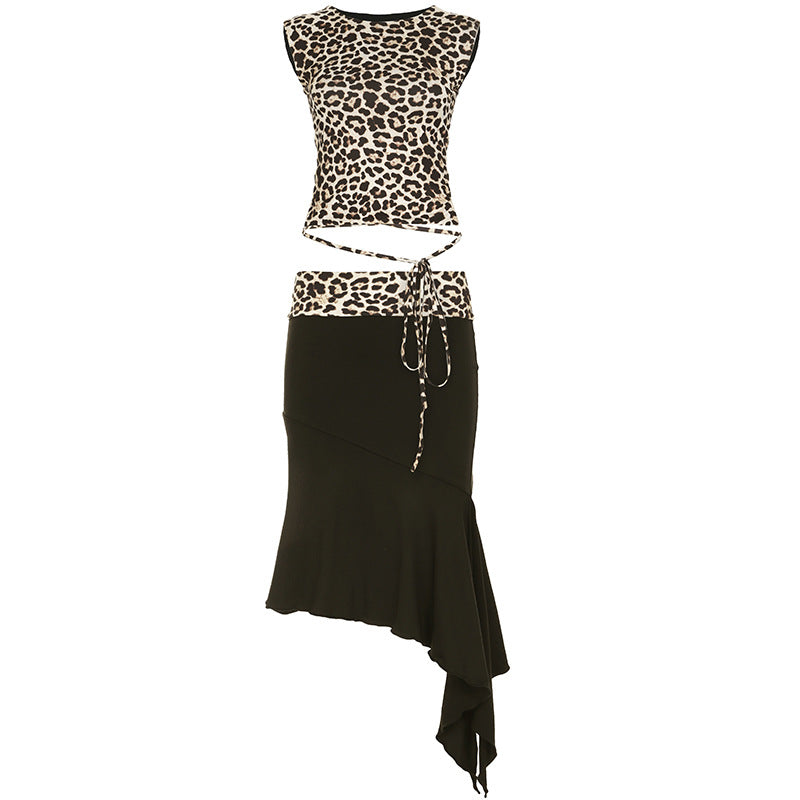 Damen Set aus Oberteil und asymmetrischem Rock mit animalischem Druck Drune