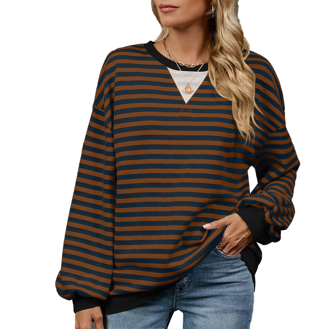 Damen lässiger Sweatshirt mit modischem Streifenmuster und weit geschnittenen Ärmeln Drune