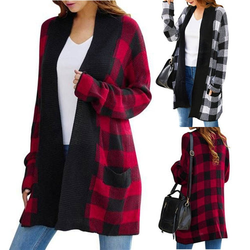 Damen Lässiger Cardigan mit karierter Struktur und offenen Fronten Drune
