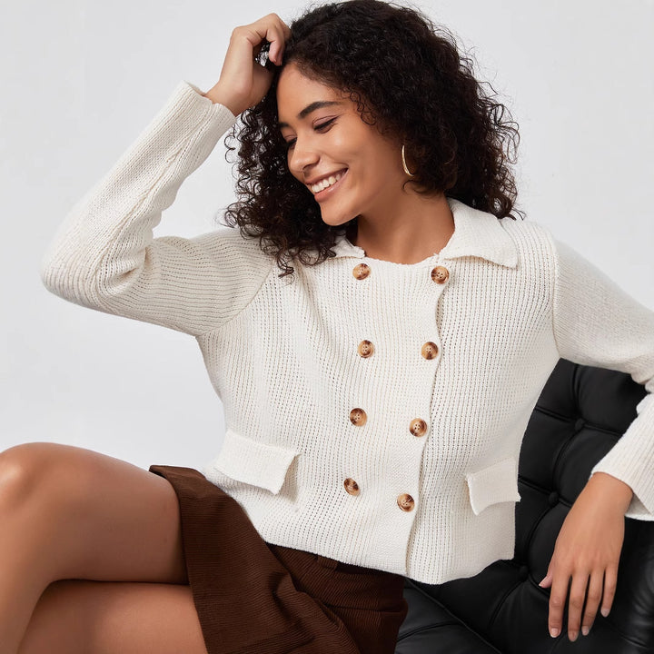 Damen Strickjacke mit doppelter Knopfleiste und dekorativen Taschen Drune