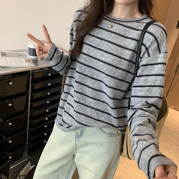 Damen lässiges Langarmshirt mit streifendem Design Drune