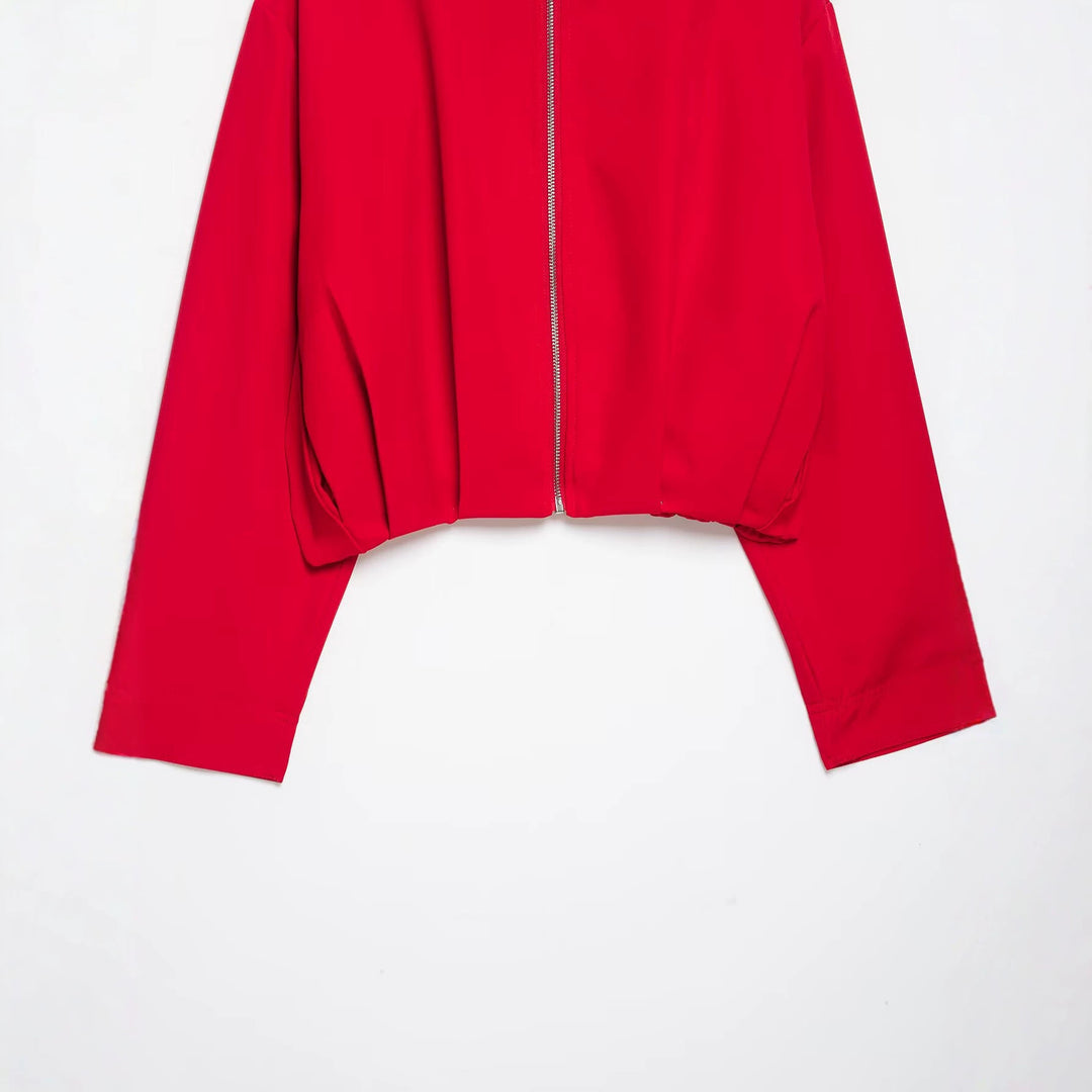 Damen Cropped-Boxy-Jacke mit hohem Stehkragen und durchgehendem Reißverschluss Drune