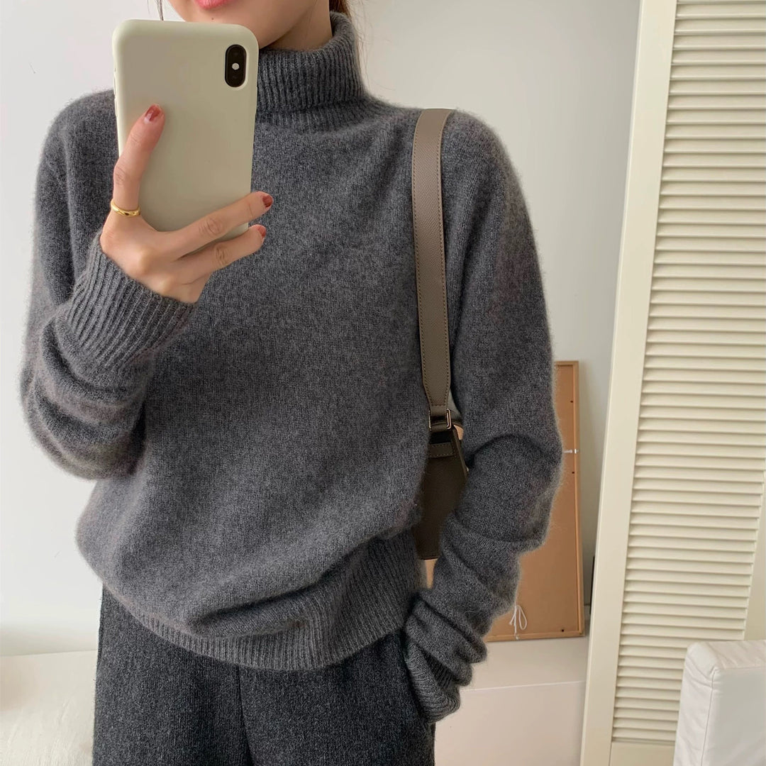 Damen Flauschiger Rollkragenpullover aus Wollmix mit gerippten Bündchen Drune
