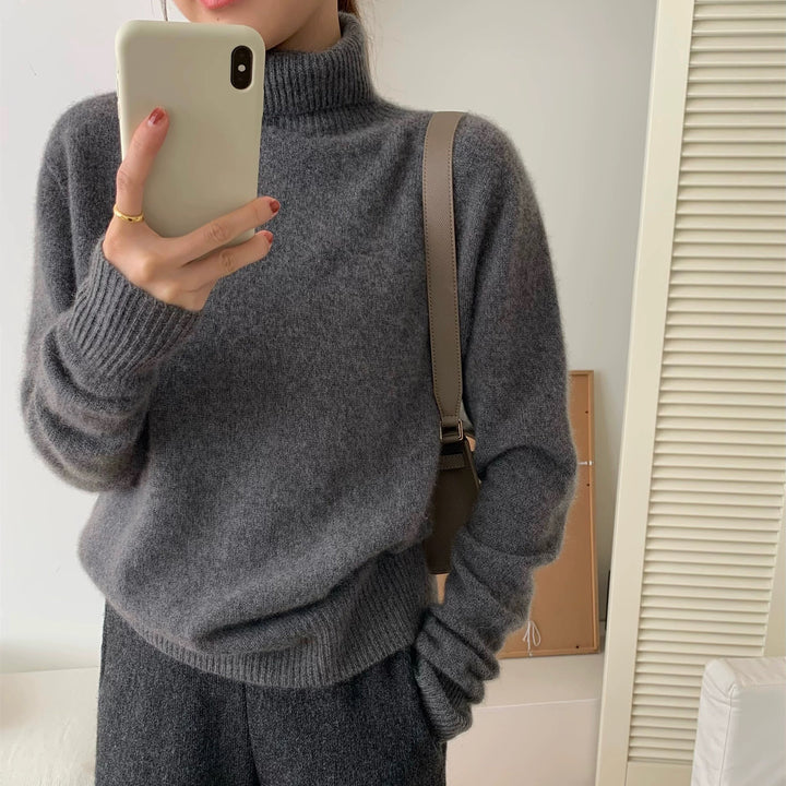 Damen Flauschiger Rollkragenpullover aus Wollmix mit gerippten Bündchen Drune