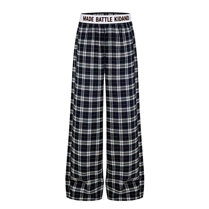 Damen Weite Lounge-Hose mit Karomuster und elastischem Logobund Drune