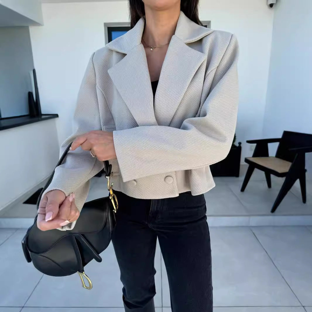 Damen Eleganter Oversized Blazer mit doppelter Knopfreihe und strukturiertem Stoff Drune