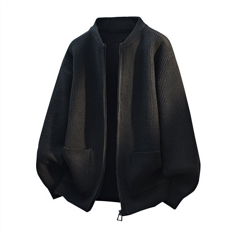 Herren Oversize-Strickjacke mit Zwei-Wege-Reißverschluss, geripptem Bund und aufgesetzten Taschen Drune